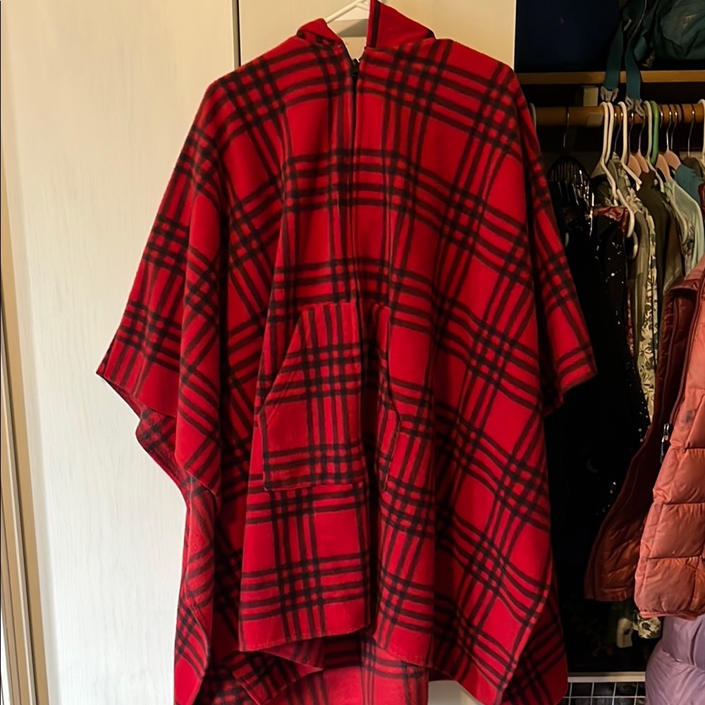 Red and Black Plaid Poncho